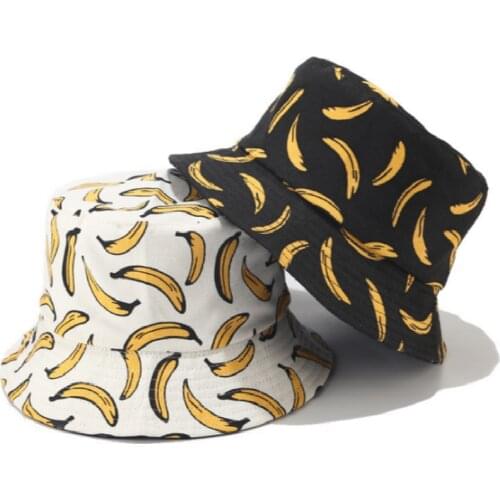 Printed Banana Reversible Panama Hat Cotton Fruit Women Bucket Hat Hip Hop Outdoor Summer Fishing Cap Fishermen Sunhat dropship