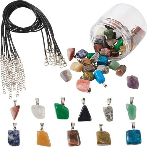 Pandahall 1 Set 24 Style Natural & Synthetic Mixed Stone Pendants and Waxed Cotton Cord Necklace for Jewelry Making 48pcs