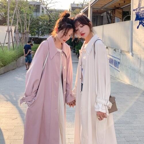 Coat Women Solid Womens Trench Coat Casual Womens Light Windbreakers Button Pockets Sashes Womens Autumn Coat Korean Style