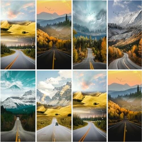 Nordic Style Poster Mountain Forest Road Canvas Prints Picture for Living Room Wall Art Painting Postres Decor with Hanger 6-4