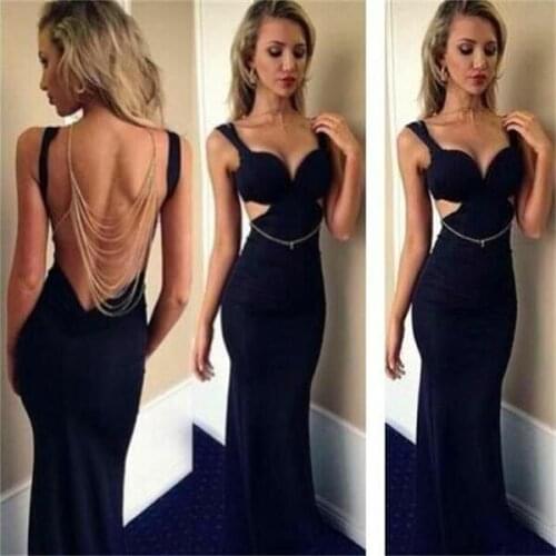Sexy Long Black Beaded Evening Dresses Bodycon Mermaid Sweep Train Zipper Back Satin Formal Party Dress for Women