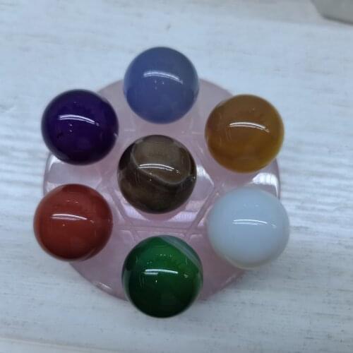 Sunligoo Chakra Healing Seven Star Group Natural Amethyst Chakra Crystal Sphere Ball&Black Obsidian Stand Reiki Energy Stones