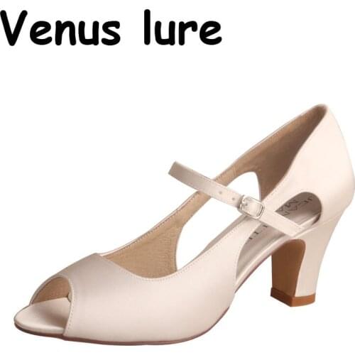 23 Colors Ivory Mary Jane Peep Toe Chunky Heel Bridal Shoes Wedding Pumps