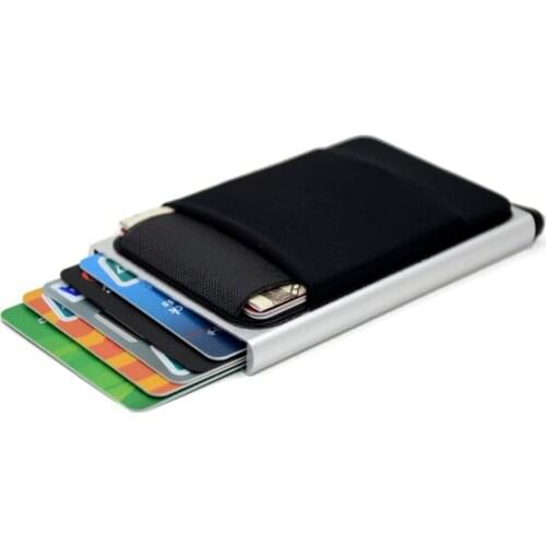 Slim Aluminum Wallet With Elasticity Back Pouch ID Credit Card Holder Mini RFID Wallet Automatic Pop up Bank Card Case