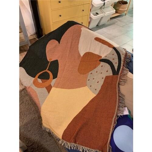 Turkey Style Ear Ring Girl Simple Carpet Tapestry Sofa Towel Knitted Throw Blanket Bedspread Textile Decorate