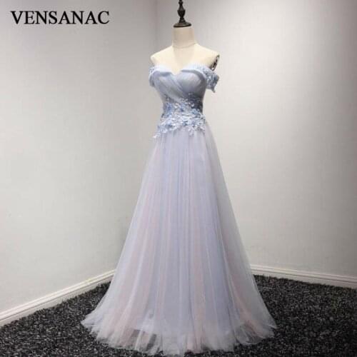 VENSANAC 2017 New A Line Lace Appliques Boat Neck Long Evening Dresses Short Sleeve Elegant Draped Pleat Party Prom Gowns