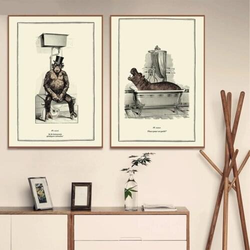 Vintage Animal Print Funny Toilet Wall Art Cloakroom Poster Retro Gothic Steampunk Bathroom Wall Pictures Canvas Painting Decor