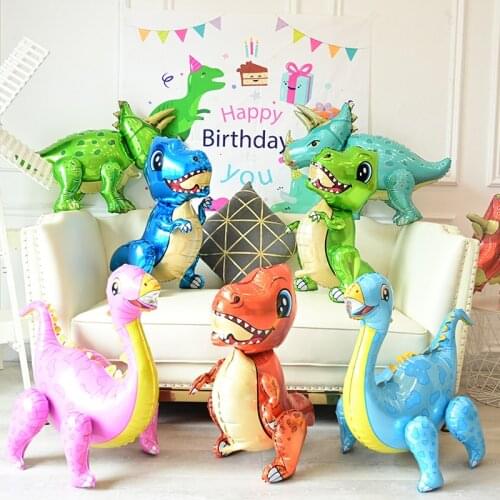 1pcs 4D dinosaur balloons foil standing green dinosaur Red dragon birthday deco party supplies boy kids toys helium globals