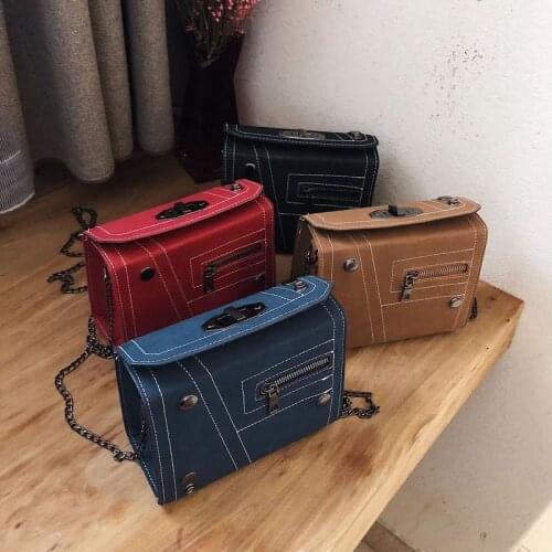 2021 Korean version Women Shoulder Bag PU Leather Small Handbag Retro Chains Crossbody Bags Female Pocket Purse Mini Flap Bag