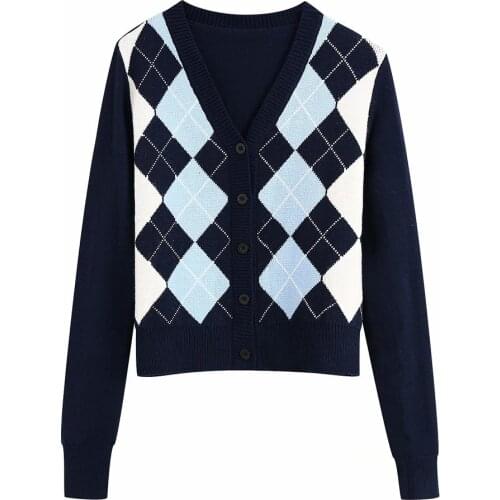 Women Chic England Style Cardigan Vintage Stylish Geometric Print Knitted Sweater Fashion Long Sleeve Outerwear Chaqueta tops