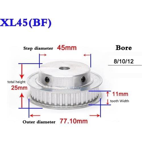 1PCS XL 45 Tooth Convex Synchronous Wheel Timing Pulley Belt Width 11mm Bore 8/10/12/14/15/19/20/25mm
