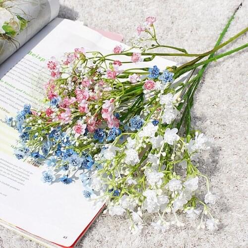 Beautiful babysbreath flowers arrangement supplies fake artificial for home wedding decorations blue white babys' breath flores