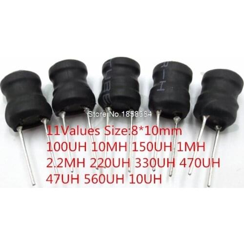 11Values Inductance Power Inductor 100UH 10MH 150UH 1MH 2.2MH 220UH 330UH 470UH 47UH 680UH 10UH Size:8*10mm