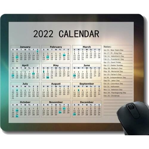 2022 Calendar Mouse Pad with Holidays,Light Bright Glare Solar Personalized Mouse Pad