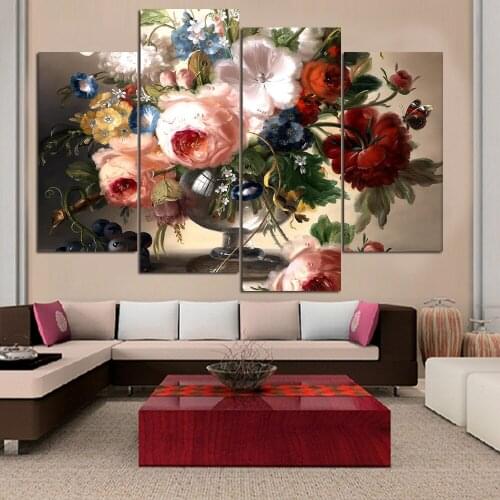 4 the canvas oil painting flower painting hd modern house decoration wall poster canvas print pictures in the living room wall