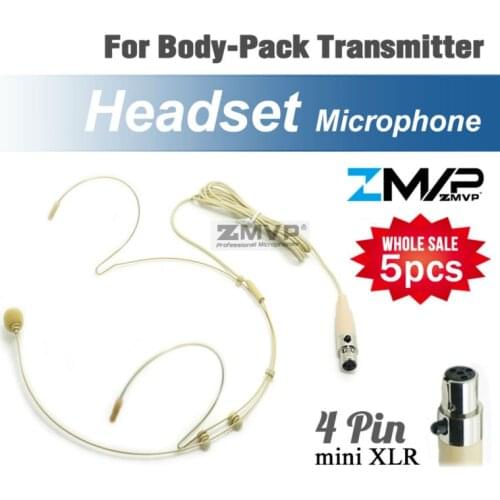 5pcs Headset Headworn Professional Condenser Microphone Mini 4pin XLR TA4F plug Mic Mike for Shure Wireless Bodypack Transmitter