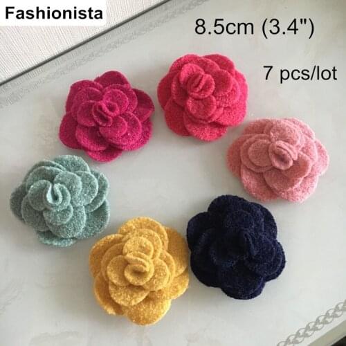 7 Thick Woolen Felt Flowers 8.5cm (3.4") Handmade Fabric Flowers Applique Headband Supplies,Decorative Flowers For Shoes,Clothes