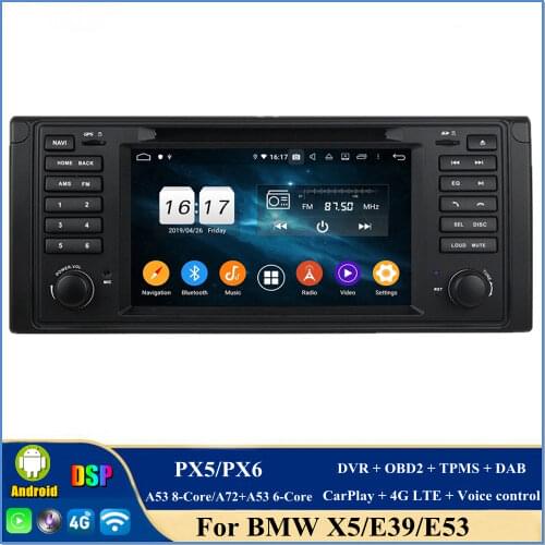 DSP PX6 6-Core 1 din 7" Android 10.0 Car DVD Player for BMW M5 X5 E39 E53 Stereo Radio GPS Bluetooth 5.0 WIFI Easy Connect