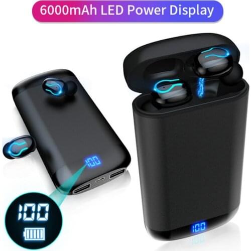 Wireless V5.0 Bluetooth Earphone HD Stereo Headphone Sports Waterproof Headset With Dual Mic and 6000mAh Battery Charge Case
