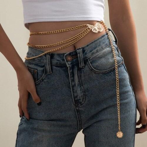 DIEZI Multilayer Vintage Gold Silver Color Butterfly Belly chain Waist Belly Chain Fashion Body Chains Women Boho Body Jewelry