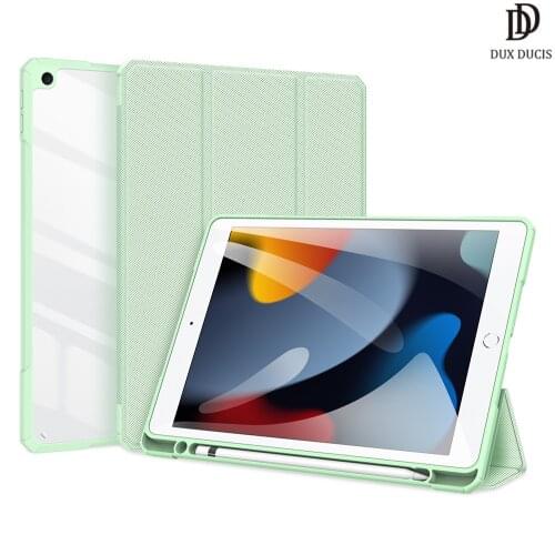Tablet Leather Case For iPad 7/8 10.2 Smart Sleep Wake DUX DUCIS Toby Series with Pencil Holder Trifold Stand Clear Back