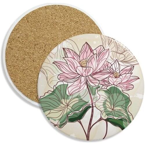 Lotus Flower Lotus Root Watercolor Plant Ceramic Coaster Cup Mug Holder Absorbent Stone for Drinks 2pcs Gift