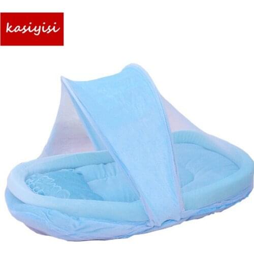 Baby Crib 4Pcs Portable Type Comfortable Babies Pad with Sealed Mosquito Net Kids Infant Bed Dot Zipper Canopy Mosquito Net
