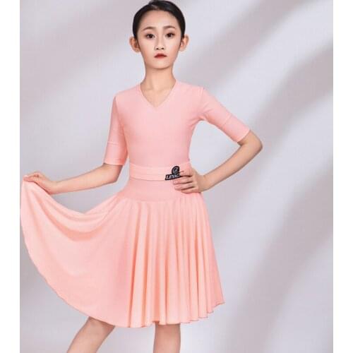 ChildrenS Latin Dance Competition Clothes Pink Middle-Sleeved Standard Girl Dress Dance Clothes Latin Practice Clothes DQS7304
