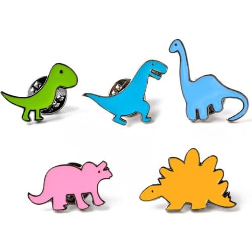 Enamel animal dinosaur pins brooches cartoon cute Stegosaurus brooch Triceratops Herbivore lapel pin badge Button broch for son