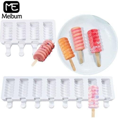 Meibum Silicone Cube Tray Popsicle Molds and 50pcs Wooden Sticks Juice Milk DIY Kitchen Summer Dessert Tools Ice Cream Moulds