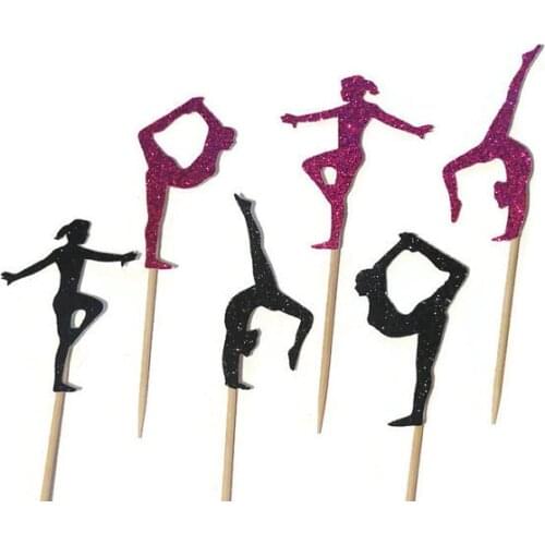 Gymnastics Silhouette Cupcake Toppers sports event Party Picks baby shower wedding birthday toothpicks decor