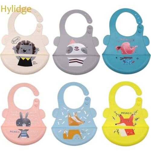 Hylidge Funny Cartoon Silicon Breastplate Baby Bib Waterproof Adjustable Silicone Slabber Toddler Feeding Silicone Bibs Baby Bib