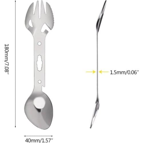 K1KD Multifunctional Stainless Steel Spork Fork Spoon Can Opener Key Blade For Outdoor Picnic Survival Camp