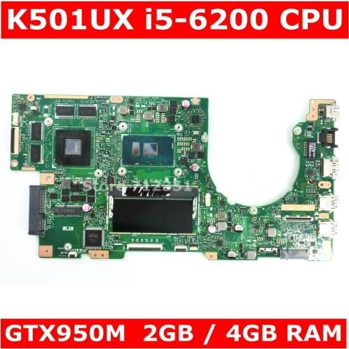 K501UX i5-6200 CPU GTX950M 2GB VRAM 4GB RAM Mainboard REV2.0 For Asus K501U K501UX K501UB Laptop Motherboard 100% Tested