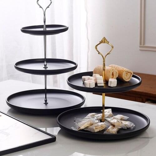 Nordic Art Luxury Ceramic Black Double-layer Candy Snack Dried Fruit Fruit Plate Home Three-layer Afternoon Tea Snack Cake Rack