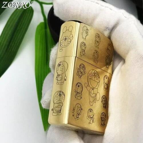 Zorro Kerosene Lighter Pure Copper Carving Classic Cartoon A Pattern Gasoline Lighter Men Gift Outside Tool