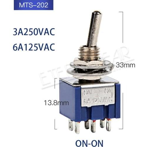 Rocker Switches Lights Motors Button Rocker Arm Single Connection SPDT MTS-202 Toggle Switch 3A 250V 6A 125V AC Mini 6PIN ON-ON