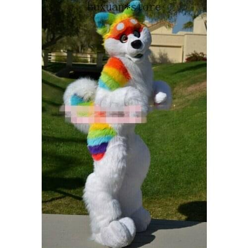 Best Quality on Cute Rainbow Husky Dog Wolf Costume Fursuit Suits Cosplay Dress Birthday Party COSPLAY