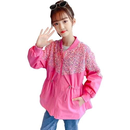 Girls Jacket Outerwear Sequin Pattern Coat For Girls Patchwork Outerwear For Children Spring Autumn Childrens Clothes For Girls