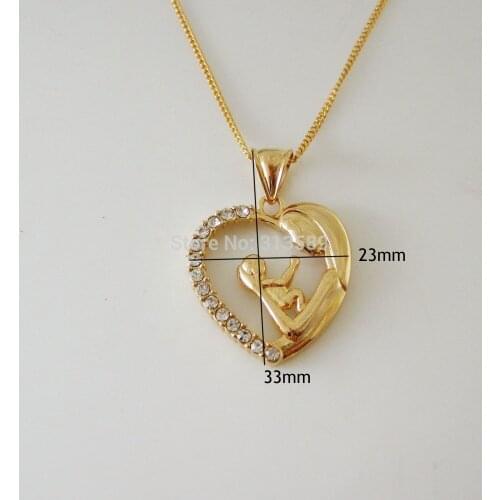 VIVID YELLOW GOLD OVERLAY FILLED BRASS 18" NECKLACE & BLESSED VIRGIN MARY HUG BABY IN ARM/Great Gift/ Money Maker