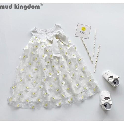 Mudkingdom Summer Girl Dress Fashion Sleeveless Print Bow Mesh Ball Gown Princess Dresses for Little Girls Children Clothing