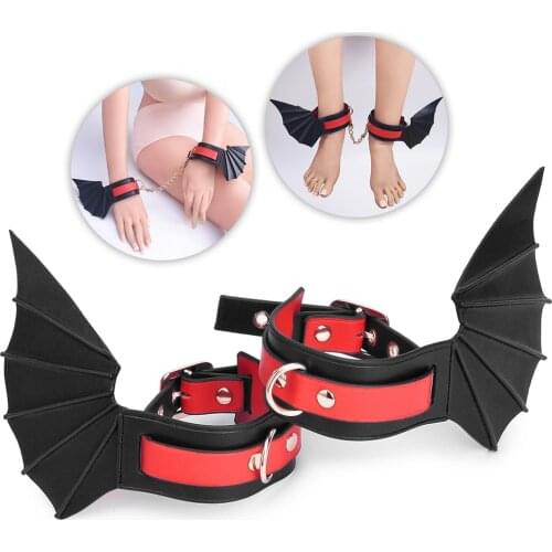 Bat Wings Leather Handcuff Ankle Cuffs Bdsm Bondage Restraints Accessories Erotic Kinky Sex Toys For Woman Couples Adult Games
