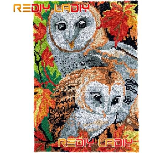 Latch Hook Rug Kit Autumn Owls Plush Wall Hangings DIY Carpet Rug Chunky Yarn Arts Cushion Crocheted Floor Mat Hobby & Crafts