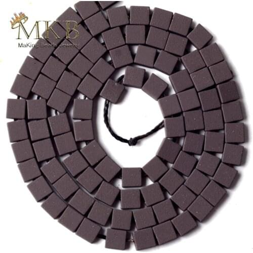 Natural Stone Dark Brown Hematite Stone Rubber Squar Matte Beads Space Loose Beads For Jewelry Making 4*4mm Diy Bracelet 15"