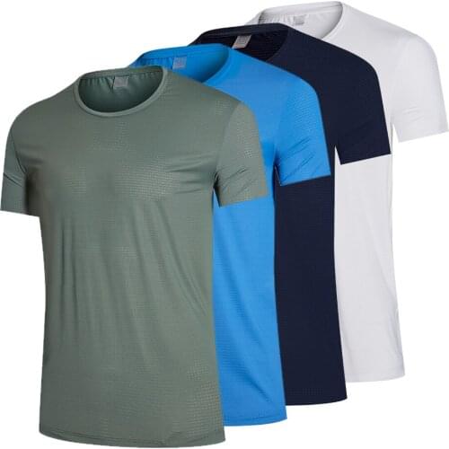 Nylon Gym Sports T-Shirt Quick-Dry Mens Short Sleeve T Shirt Fitness Running Shirt Compression Stretch Top Training Clothing