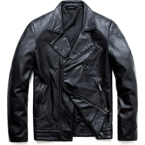 New Punk Rock Jacket Men Diagonal Zipper Motorcycle Leather Jacket Men Fashion Faux Leather Coat Jaqueta De Couro Masculina