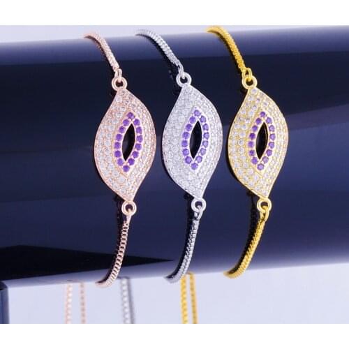 New Fashion Jewelry Shining Zircon Evil Eye Bracelets & Bangles Vintage Copper Micro Pave Square Chain Friendship Bracelets Gift
