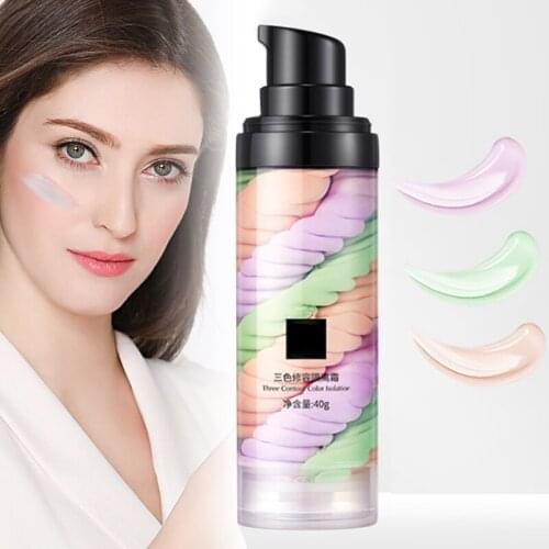Rainbow Tricolor Makeup Base Cream Facial Base Makeup Full Coverage Brighten Skin Primer Hh88