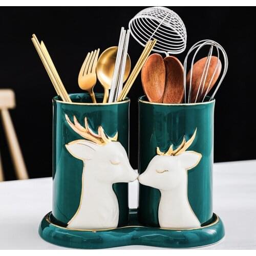 Fashion cute deer chopsticks tube ceramic chopsticks basket bucket drain fork spoon chopsticks shelf kitchen household