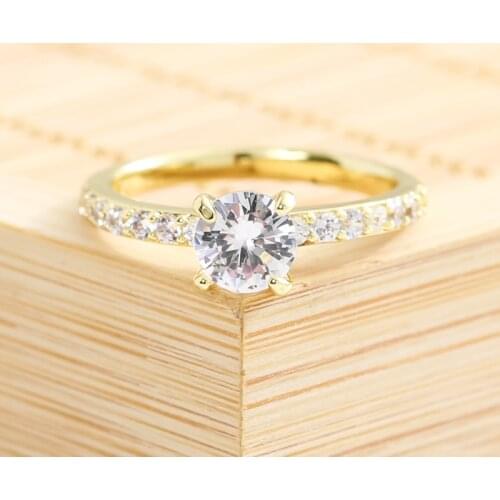 Popular New Female Fashion Simple Jewelry White Round Micro Zircon Crystal Four Claw Carat Women Ring For Party Jewelry